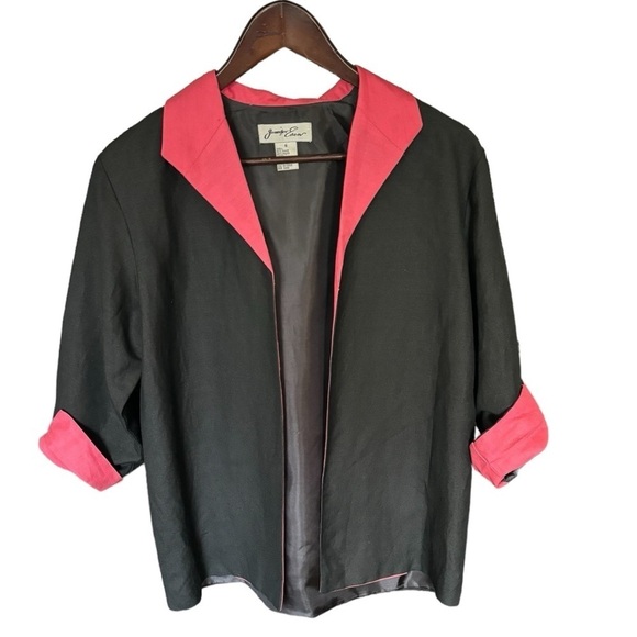 Jennifer Eden Two Piece Linen Like Black & Pink Blazer & Sleeveless Top Size 6 - Picture 4 of 15